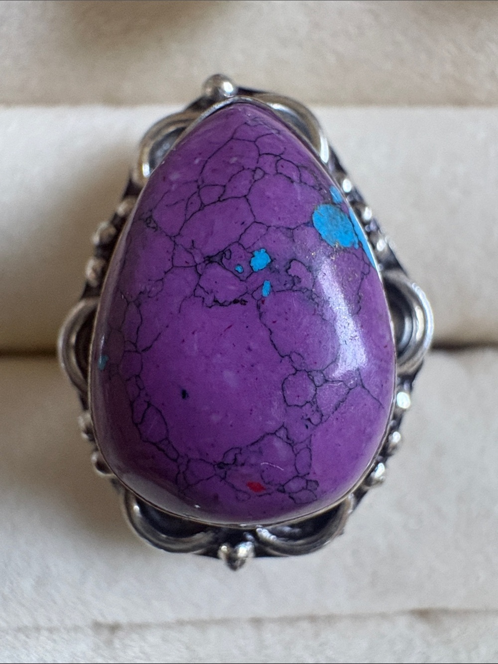 Purple Turquoise Size 8 silver over copper ring.